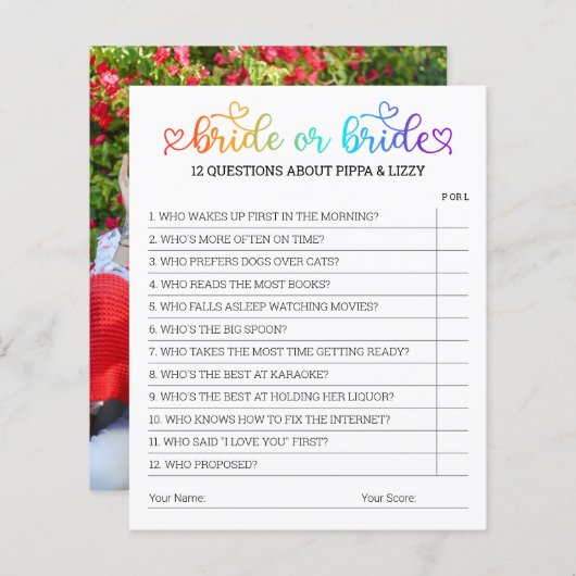 かわいいレインボーハートスクリプトブライドまたはブライドのゲーム (正面/裏面)