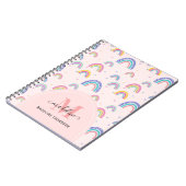 かわいいレインボーハートスクリプトモノグラムボホピンク ノートブック (左側)