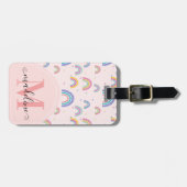 かわいいレインボーハートスクリプトモノグラムボホピンク ラゲッジタグ (正面横)