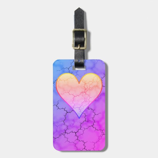 かわいいレインボーハート大理石 ラゲッジタグ (正面縦)