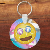 かわいいレインボーパステル笑顔顔バレーボール絵文字 キーホルダー (正面)