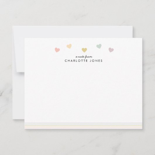 かわいいレインボーパターンハートキッズステーショナリーブラック ノートカード (正面)