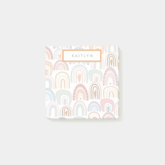 かわいいレインボーパターンモノグラム ポストイット (正面)