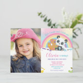 かわいいレインボーパンダアート絵を描パーティー誕生日写真 招待状 (スタンド正面)