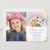 かわいいレインボーパンダアート絵を描パーティー誕生日写真 招待状 (正面)