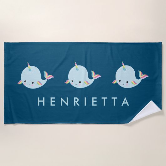 かわいいレインボーパーソナライズされたナールネーム子供 ビーチタオル (正面)