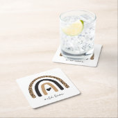 かわいいレインボーヒョウ柄 スクエアペーパーコースター (インサイチュ)