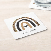 かわいいレインボーヒョウ柄 スクエアペーパーコースター (アングル)