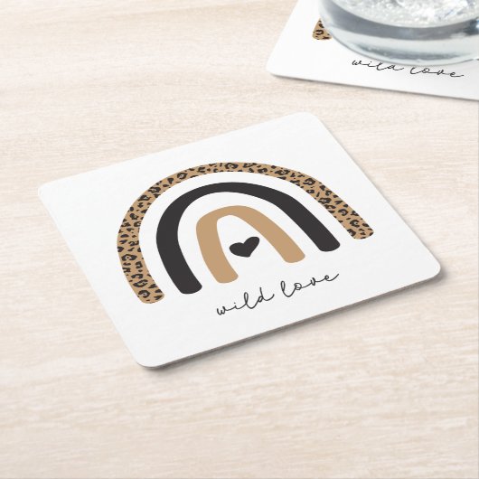 かわいいレインボーヒョウ柄 スクエアペーパーコースター (アングル)