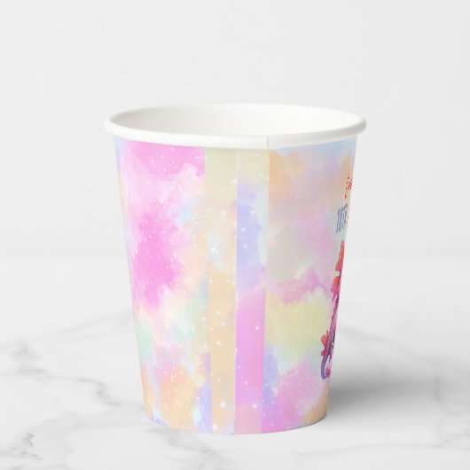 かわいいレインボーピンクのアクソロトルの女の子の誕生日 紙コップ (右)