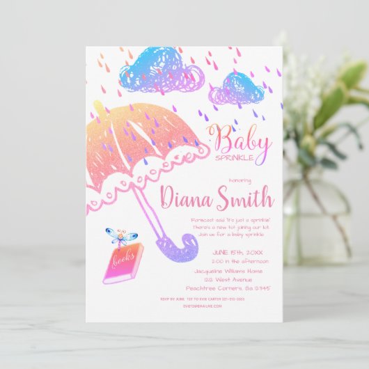 かわいいレインボーファンタジーベビー散水シャワー 招待状 (スタンド正面)