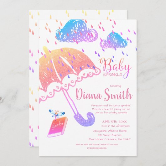 かわいいレインボーファンタジーベビー散水シャワー 招待状 (正面/裏面)