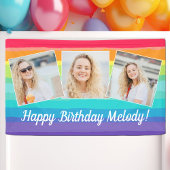 かわいいレインボーフォトコラージュカスタム誕生日パーティー 横断幕