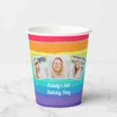 かわいいレインボーフォトコラージュカスタム誕生日パーティー 紙コップ (裏面)