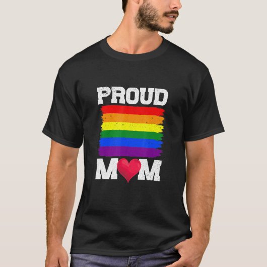 かわいいレインボーフラッグ誇りを持ったLGBTママ同性愛者LgbtqゲイP Tシャツ (正面)