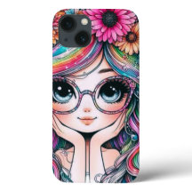 かわいいレインボーヘアのちびガールスマホケース
