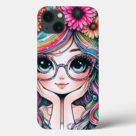 かわいいレインボーヘアのちびガールスマホケース iPhone 13ケース