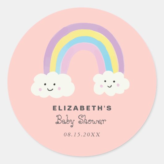 かわいいレインボーベビーシャワーガールピンクかわいい モダン ラウンドシール (正面)