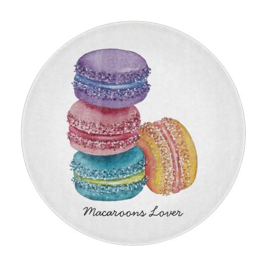 かわいいレインボーマカロンの水彩画 カッティングボード (正面)