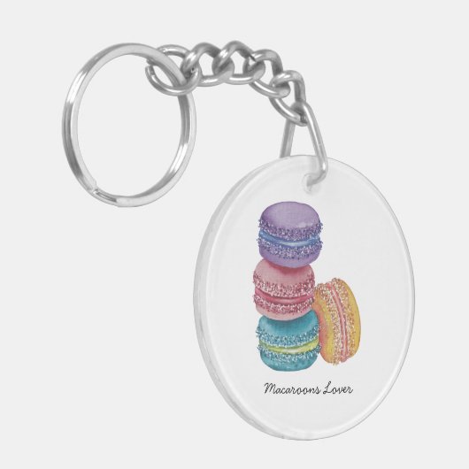 かわいいレインボーマカロンの水彩画 キーホルダー (正面左)