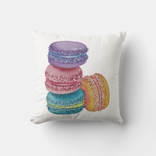 かわいいレインボーマカロンの水彩画 クッション (正面)