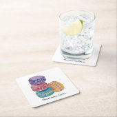 かわいいレインボーマカロンの水彩画 スクエアペーパーコースター (インサイチュ)