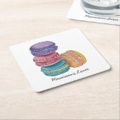 かわいいレインボーマカロンの水彩画 スクエアペーパーコースター (アングル)