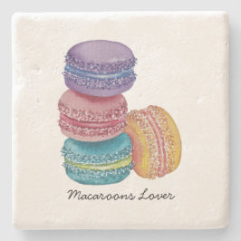 かわいいレインボーマカロンの水彩画 ストーンコースター