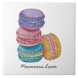 かわいいレインボーマカロンの水彩画 タイル
