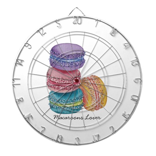 かわいいレインボーマカロンの水彩画 ダーツボード (正面)