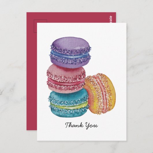 かわいいレインボーマカロンの水彩画 ポストカード (正面/裏面)