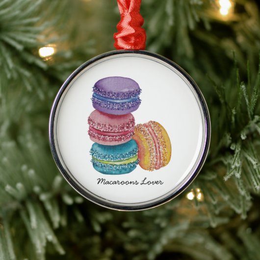 かわいいレインボーマカロンの水彩画 メタルオーナメント (ツリー)