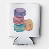 かわいいレインボーマカロンの水彩画 缶クーラー (正面)