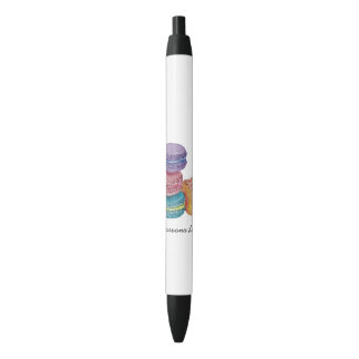 かわいいレインボーマカロンの水彩画 黒ボールペン