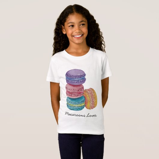 かわいいレインボーマカロンの水彩画 Tシャツ (正面フル)