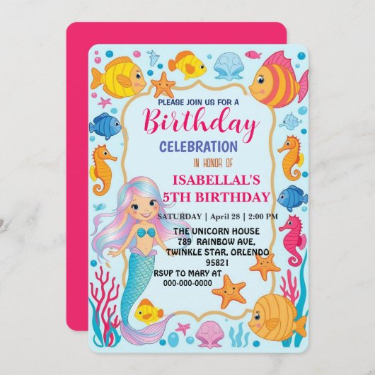 かわいいレインボーマーメイドタコ星誕生日パ セーブザデート (正面/裏面)