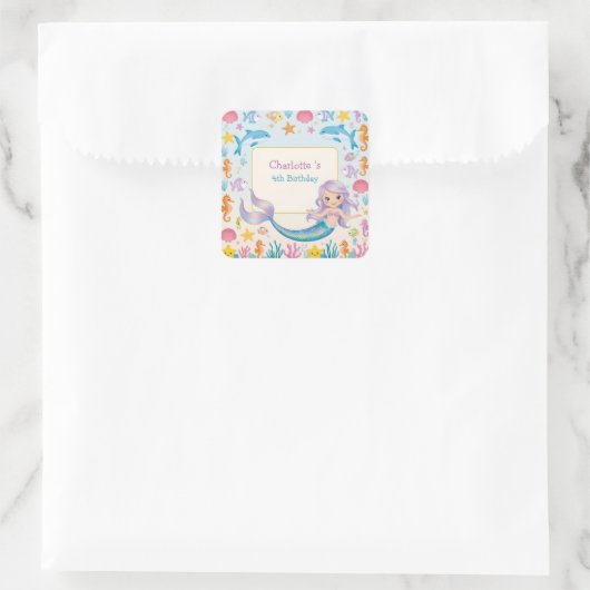 かわいいレインボーマーメイドフィッシュシャーククジラ誕生日 スクエアシール (バッグ)