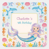 かわいいレインボーマーメイドフィッシュシャーククジラ誕生日 スクエアシール (正面)