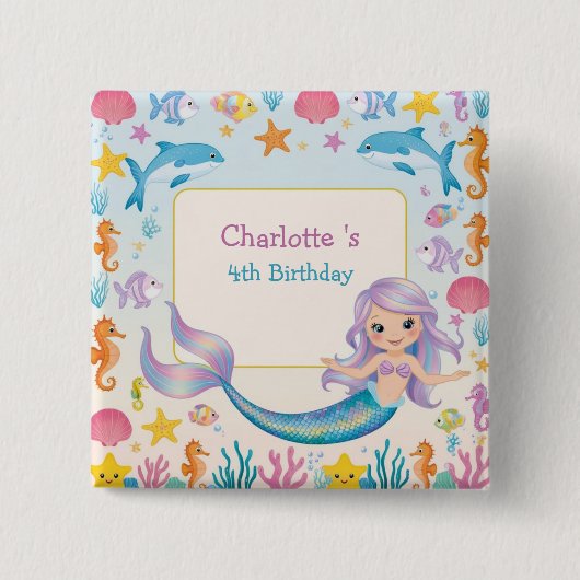 かわいいレインボーマーメイドフィッシュシャーククジラ誕生日 缶バッジ (正面)