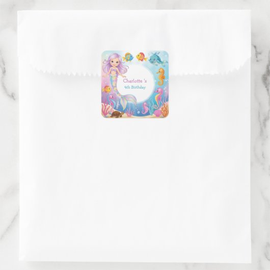 かわいいレインボーマーメイドフィッシュシーホース誕生日 スクエアシール (バッグ)
