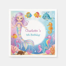 かわいいレインボーマーメイドフィッシュシーホース誕生日 スタンダードカクテルナプキン