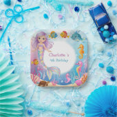 かわいいレインボーマーメイドフィッシュシーホース誕生日 ペーパープレート (パーティー)