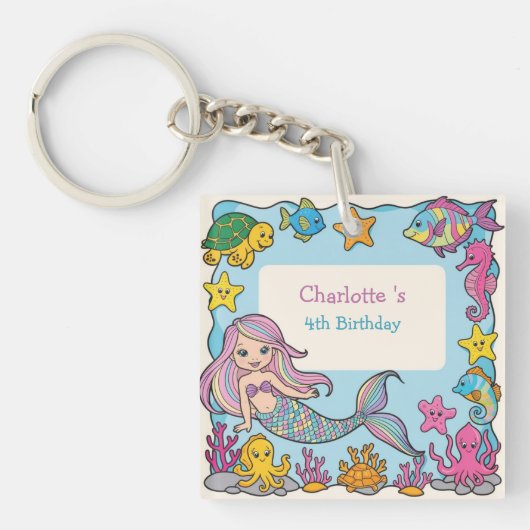 かわいいレインボーマーメイドフィッシュタートスター誕生日 キーホルダー (正面)