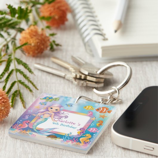 かわいいレインボーマーメイドフィッシュタートスター誕生日 キーホルダー (正面右)