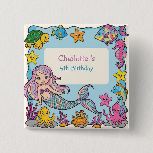 かわいいレインボーマーメイドフィッシュタートスター誕生日 缶バッジ (正面)