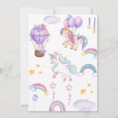 かわいいレインボーユニコーンお洒落ガールピンク 招待状 (裏面)