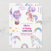 かわいいレインボーユニコーンお洒落ガールピンク 招待状 (正面/裏面)