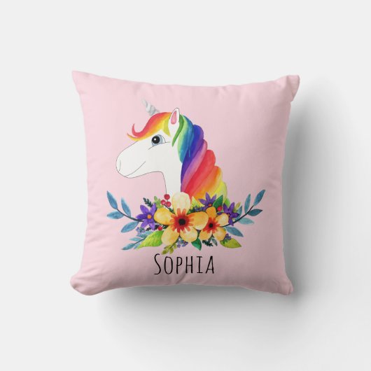 かわいいレインボーユニコーンと名前の子供たち クッション (正面)