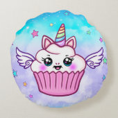 かわいいレインボーユニコーンカップケーキかわいい丸い枕 ラウンドクッション (裏面)