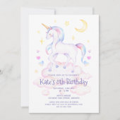 かわいいレインボーユニコーンガールズバースデーパーティー招待状 招待状 (正面)